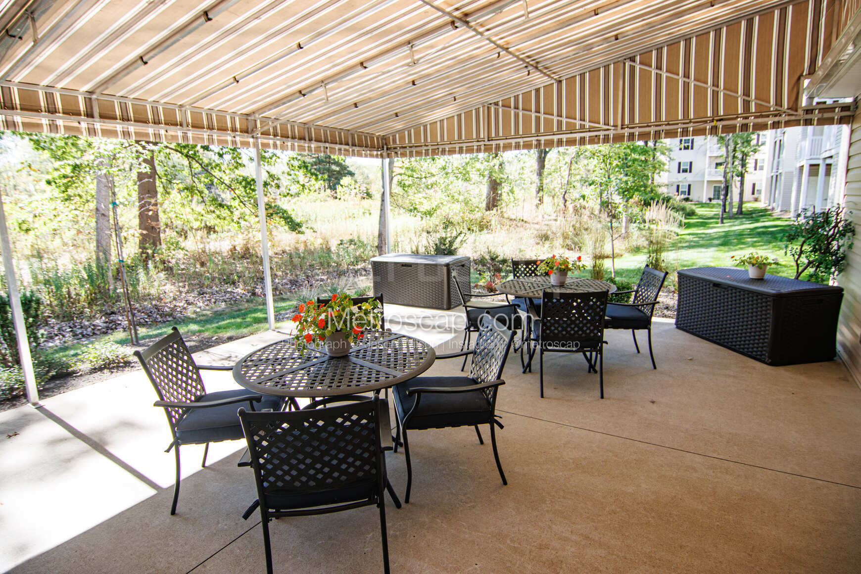 A covered outdoor patio